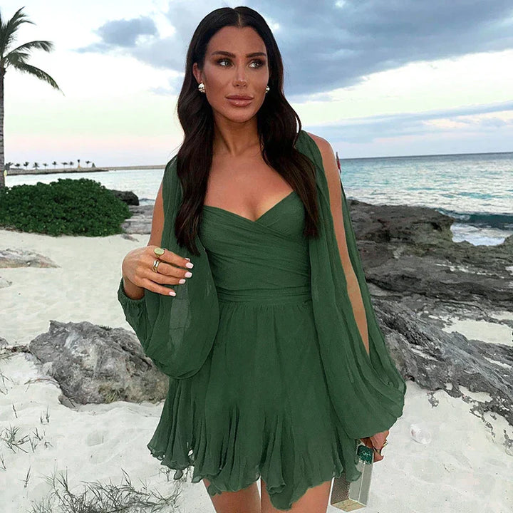 Mini Dress with Ruffle and Open Sleeves - Hallel