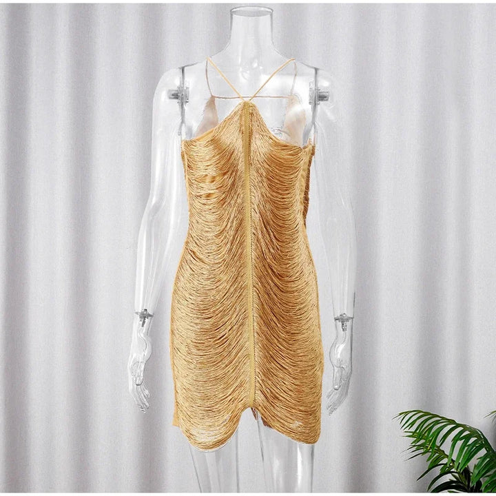 Mini Dress with Shiny Threads and Open Back - Georgia