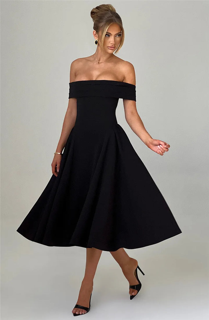 Off-Shoulder A-Line Midi Dress - Inbal