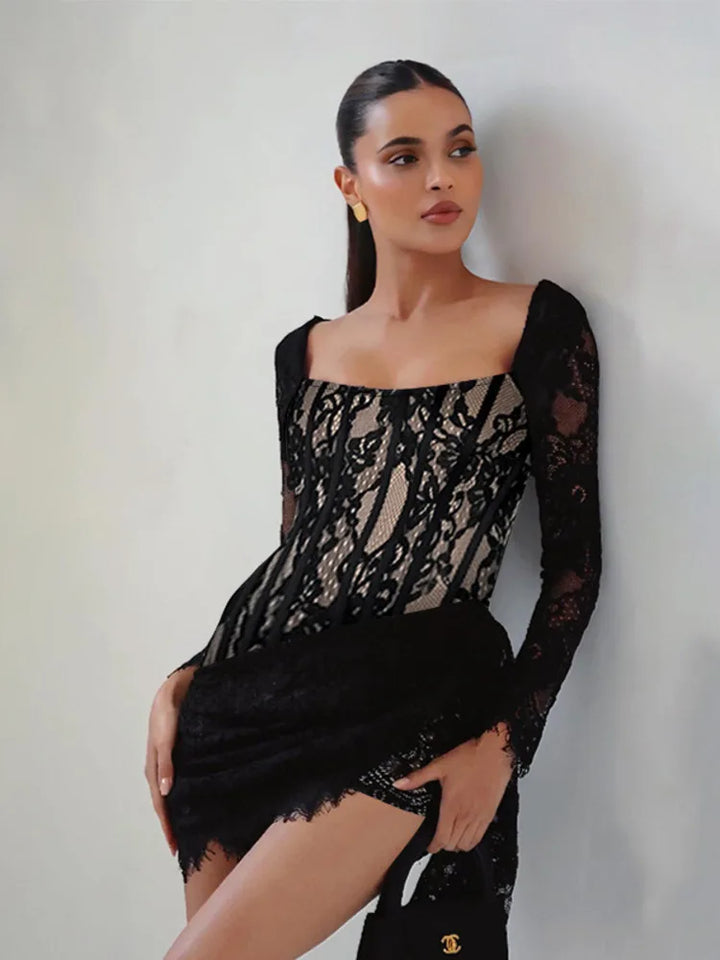 Lace mini dress with corset design - Ella Lee