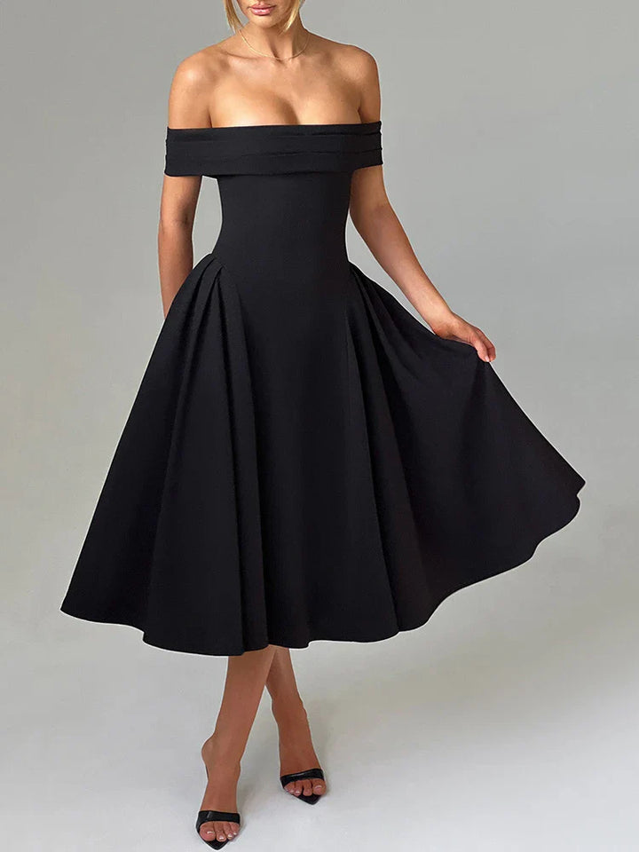 Off-Shoulder A-Line Midi Dress - Inbal