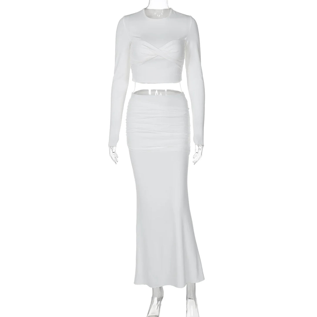 Two-Piece Set with Ruching, Crop Top, and Maxi Skirt - Yahel
