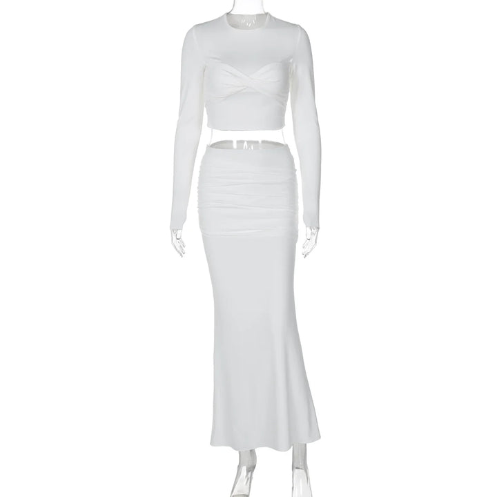 Two-Piece Set with Ruching, Crop Top, and Maxi Skirt - Yahel