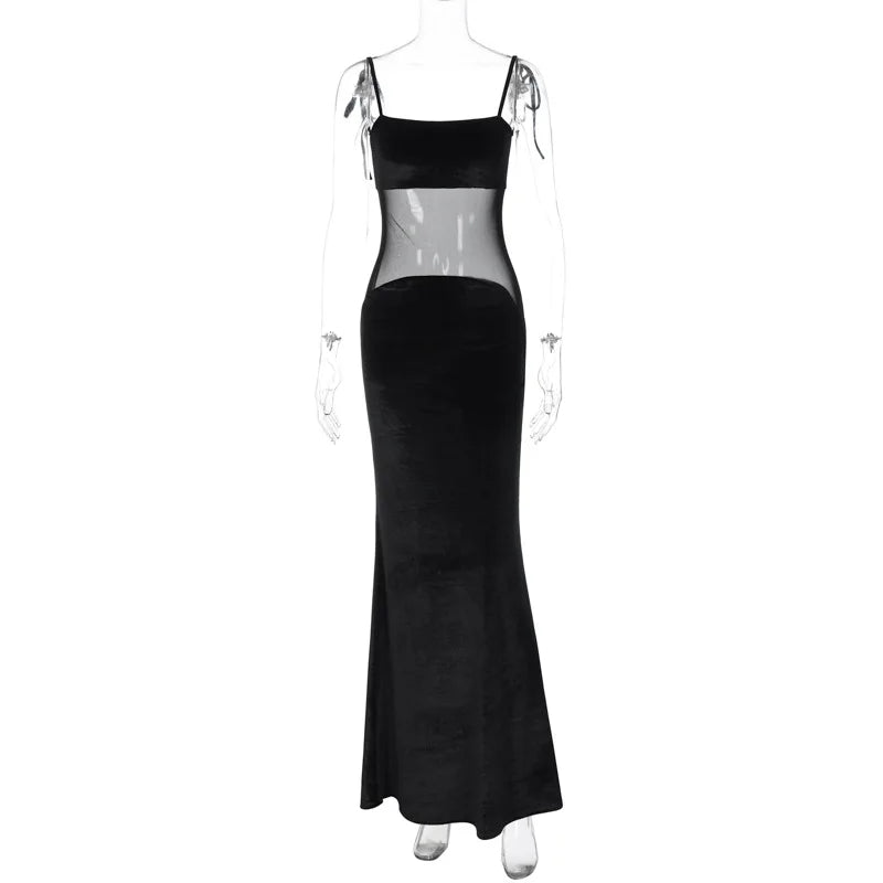 Elegant Maxi Evening Dress with Partial Sheer - Elinor