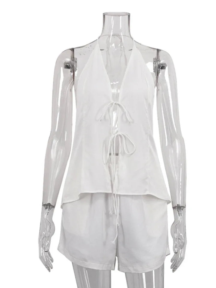 סט שני חלקים טופ קשירות וכנסיים קצרים - REBEKA