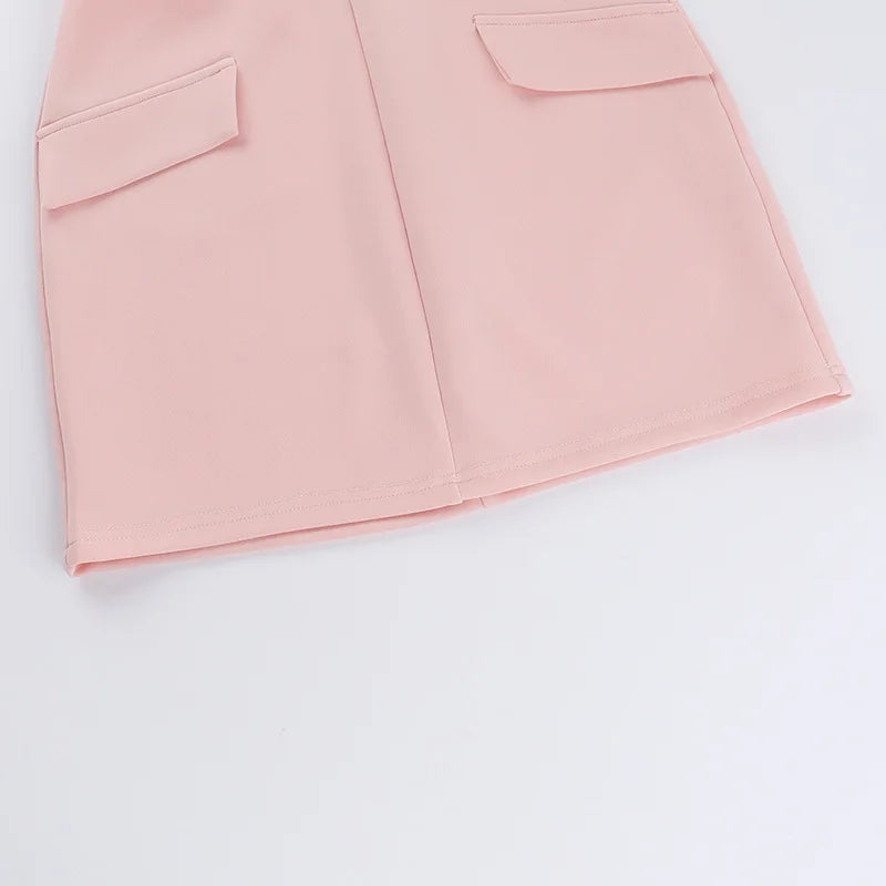 Three-Piece Set: Mini Skirt, Shirt, and Fitted Corset with Pocket Detail - Pearl