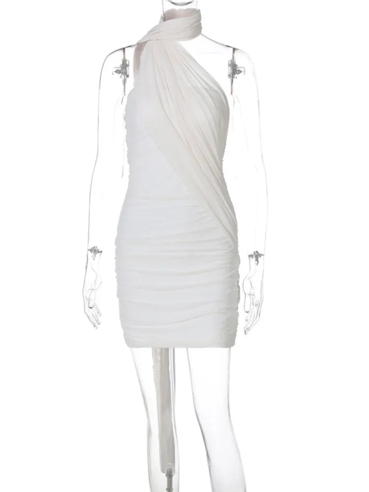 Mini Dress with Pleats and Scarf Detail - Kala