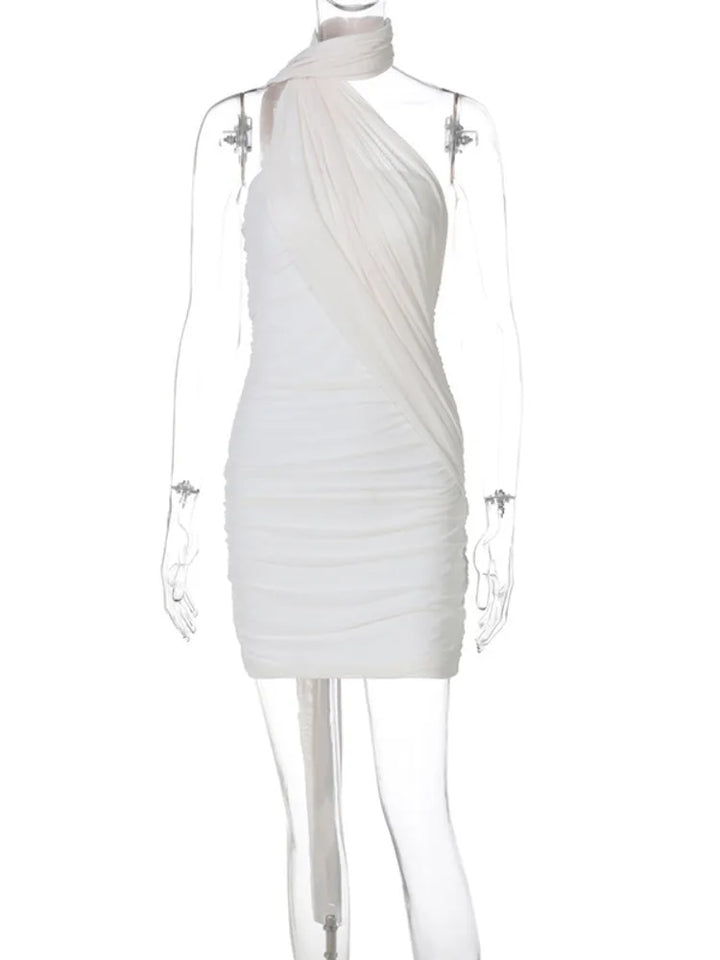 Mini Dress with Pleats and Scarf Detail - Kala