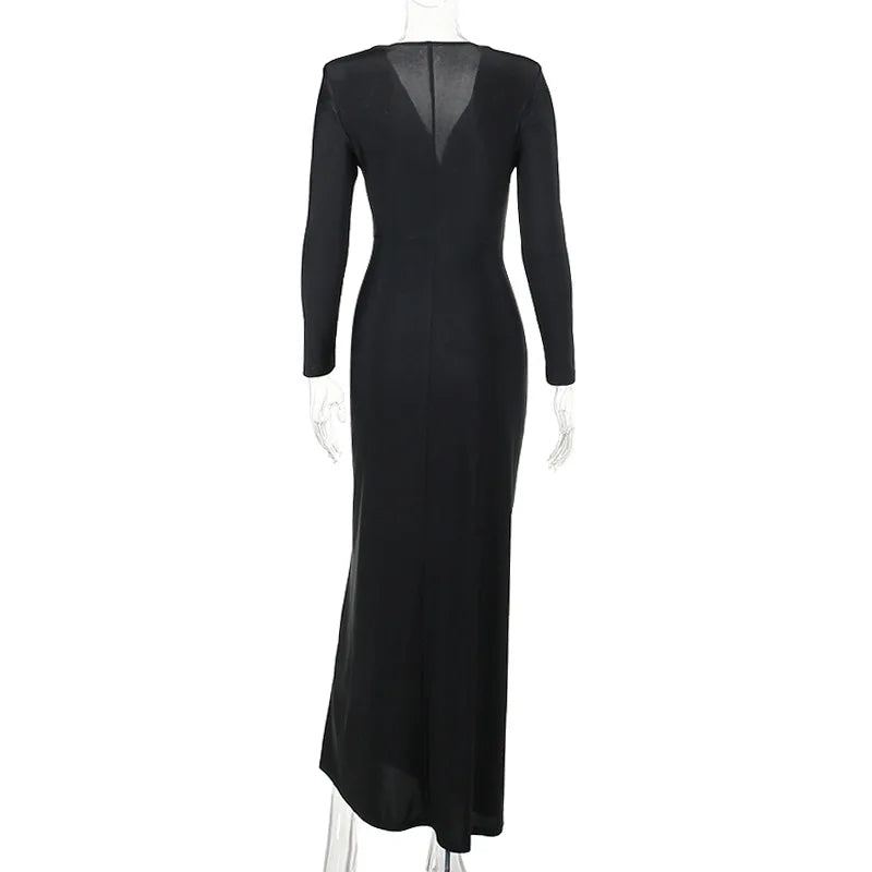 Maxi Wrap Evening Dress with Deep Slit and Pearl Detail - Simona