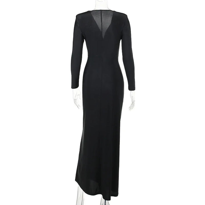 Maxi Wrap Evening Dress with Deep Slit and Pearl Detail - Simona