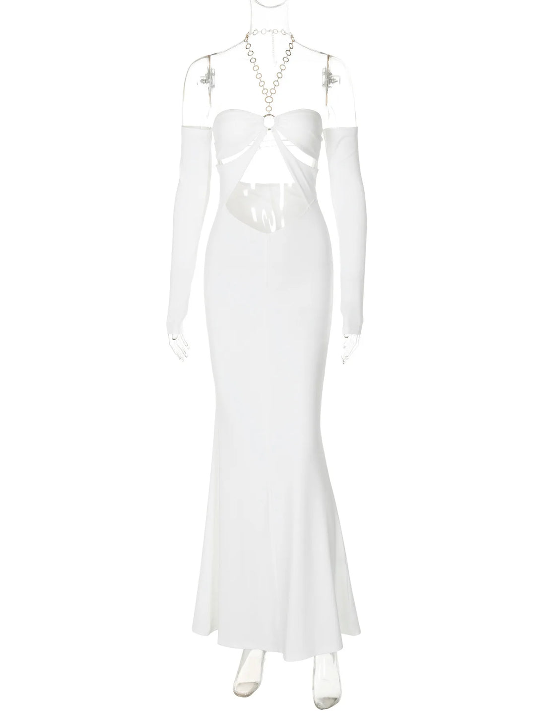 Maxi Dress with Collar, Cutouts, Gold Hoops, and Off-Shoulder Design - Alma