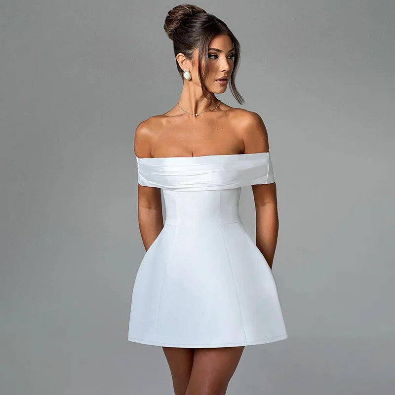 Mini dress with satin off-shoulder straps - Sia