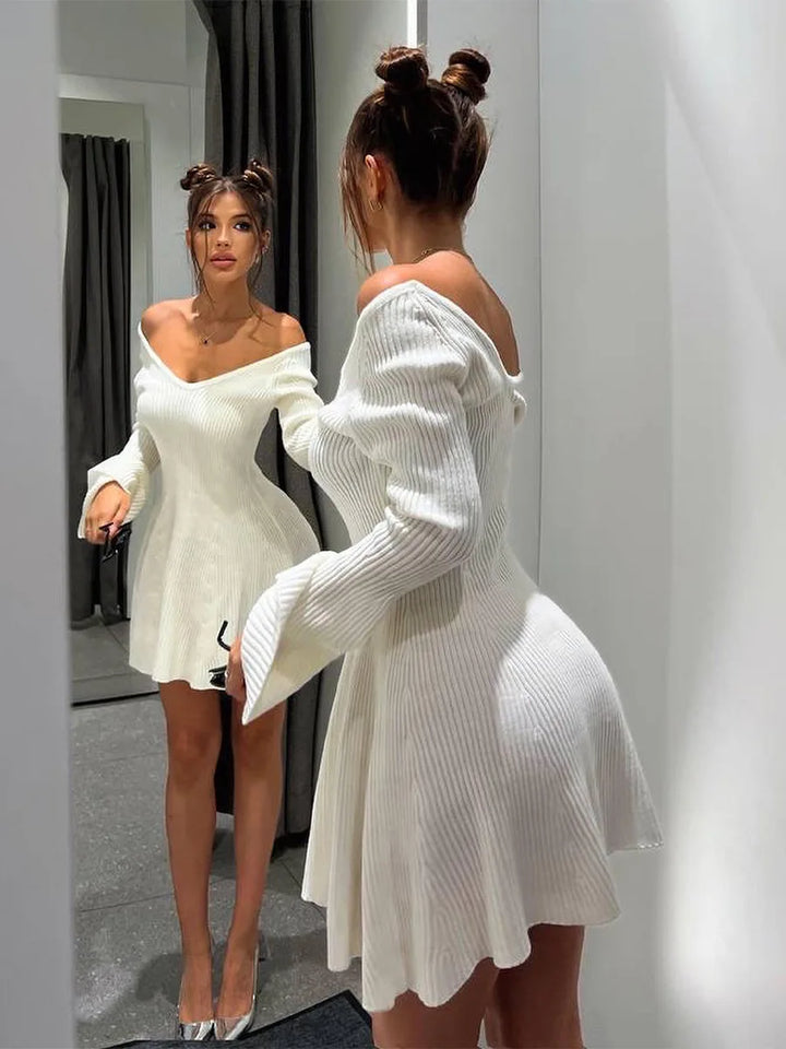 Knitted Mini Dress with Open Back - Yehli