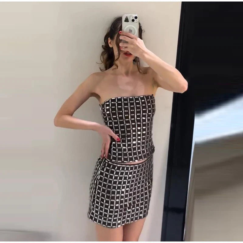 Strapless top / mini skirt / maxi dress / maxi dress with sparkling sequins design