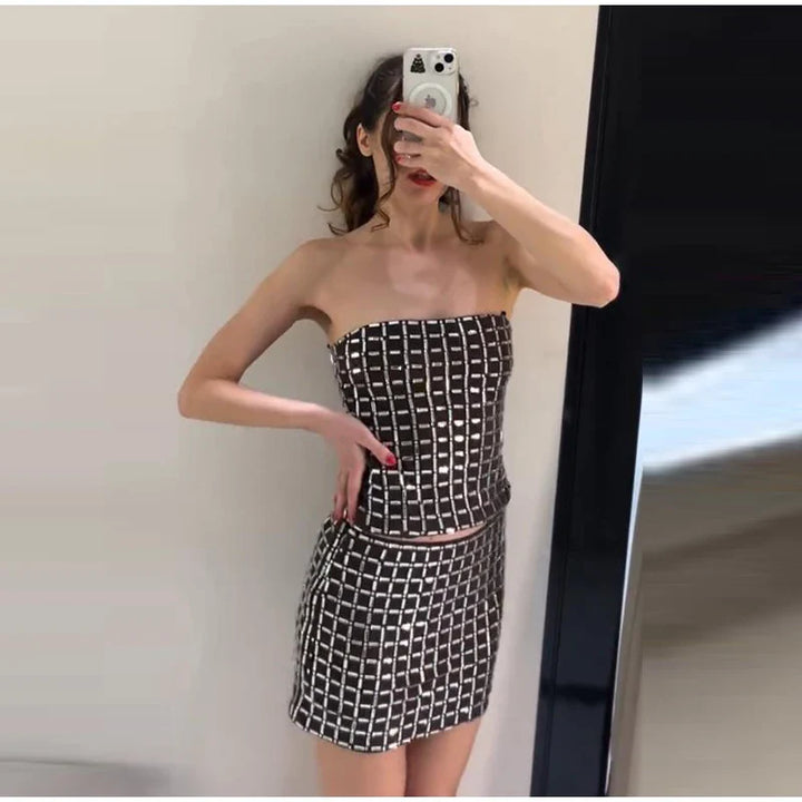 Strapless top / mini skirt / maxi dress / maxi dress with sparkling sequins design