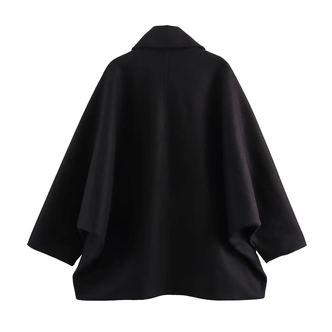 Oversized Wool Coat with Asymmetric Button Closure and Polo Collar - Hollandia