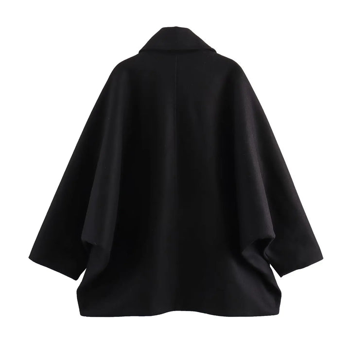 Oversized Wool Coat with Asymmetric Button Closure and Polo Collar - Hollandia