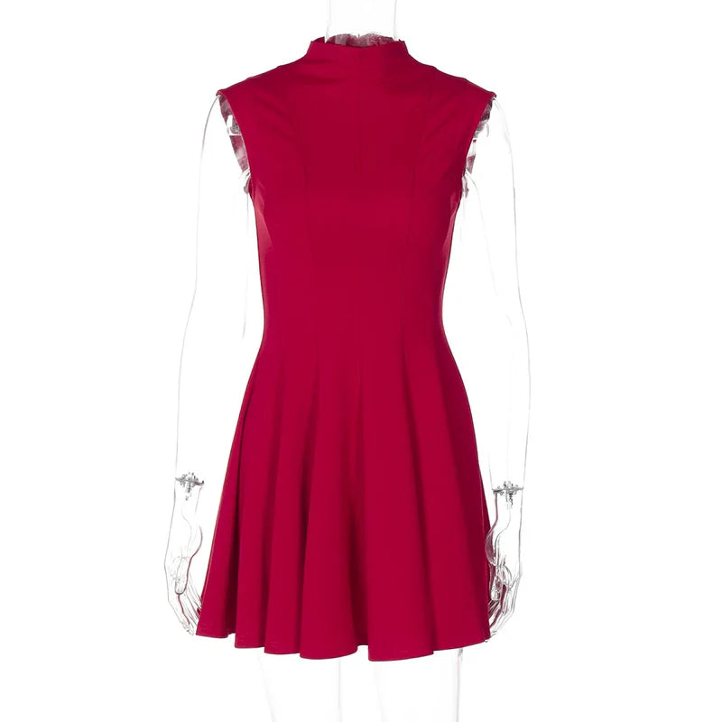 Ruffled Mini Dress with A-Line Cut and Half Turtleneck - Riley