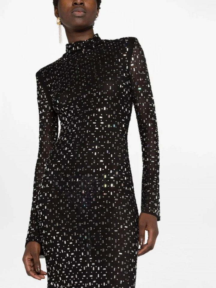 Luxurious Evening Maxi Dress with Sparkling Diamond Embellishment and Turtleneck Collar - Emerson