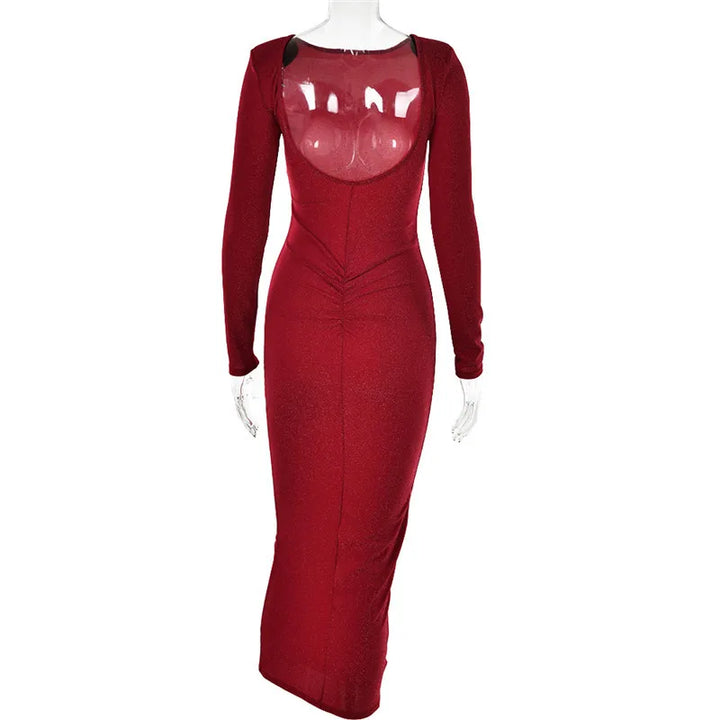 Fitted Midi Sequin Dress with Open Back - Rosemary