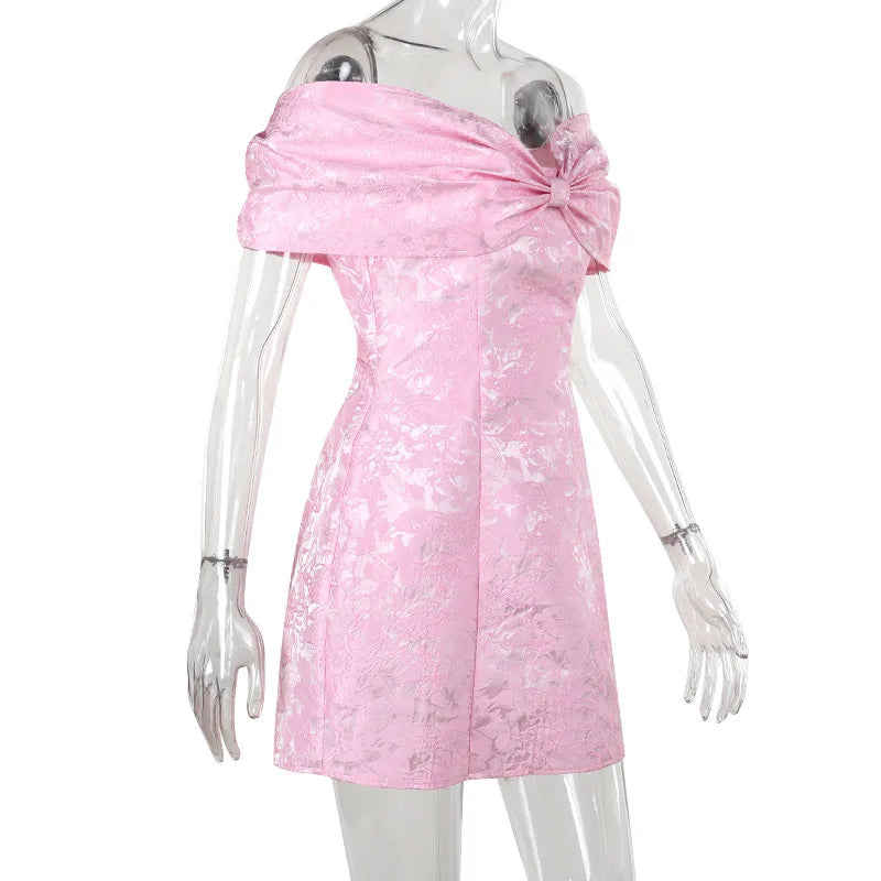 A-line mini dress with bow design and floral embroidery detail - Lenora