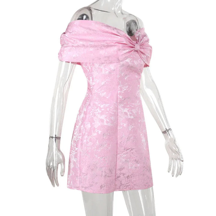 A-line mini dress with bow design and floral embroidery detail - Lenora