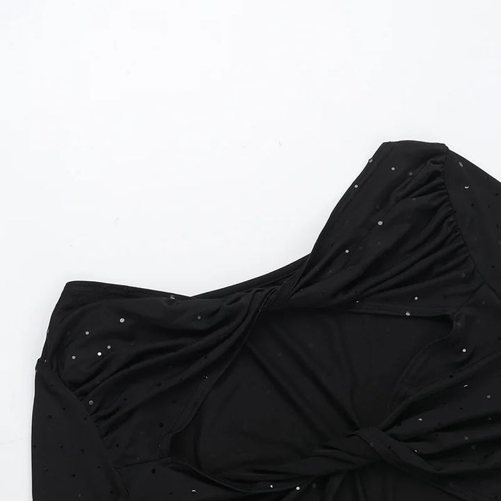 Ruching Mini Dress with Glitter Dot Decoration and Cutouts - Alexa