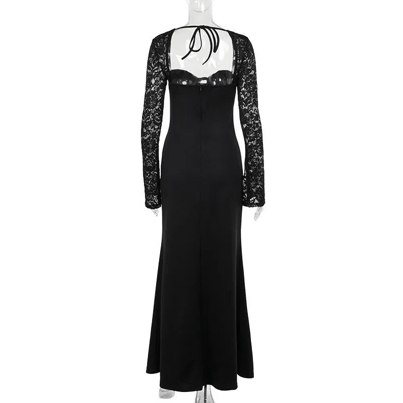 Maxi Dress with Slit and Lace Sleeves - Clarissa