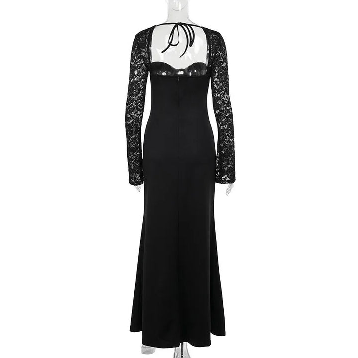 Maxi Dress with Slit and Lace Sleeves - Clarissa