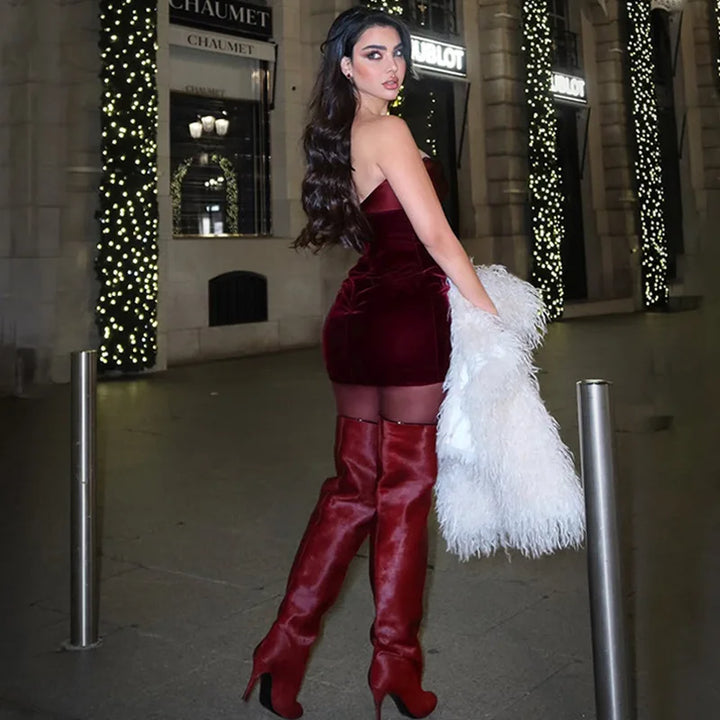 Velvet Strapless Mini Dress - Dorin