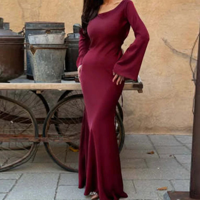 Satin maxi dress with back tie for waist fitting - Odel
