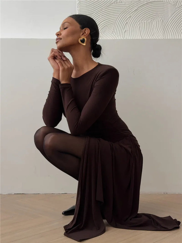 Ruched Mini Dress with Asymmetric Train Decoration - Kamryn