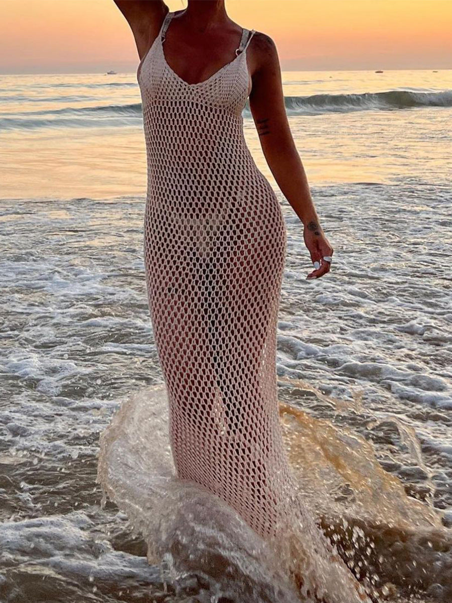 Mesh Maxi Beach Dress with Open Back - Capri