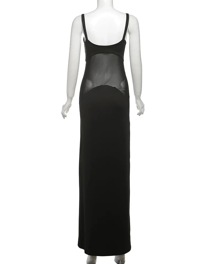 Elegant Maxi Dress with Mesh Detail - Zhuri