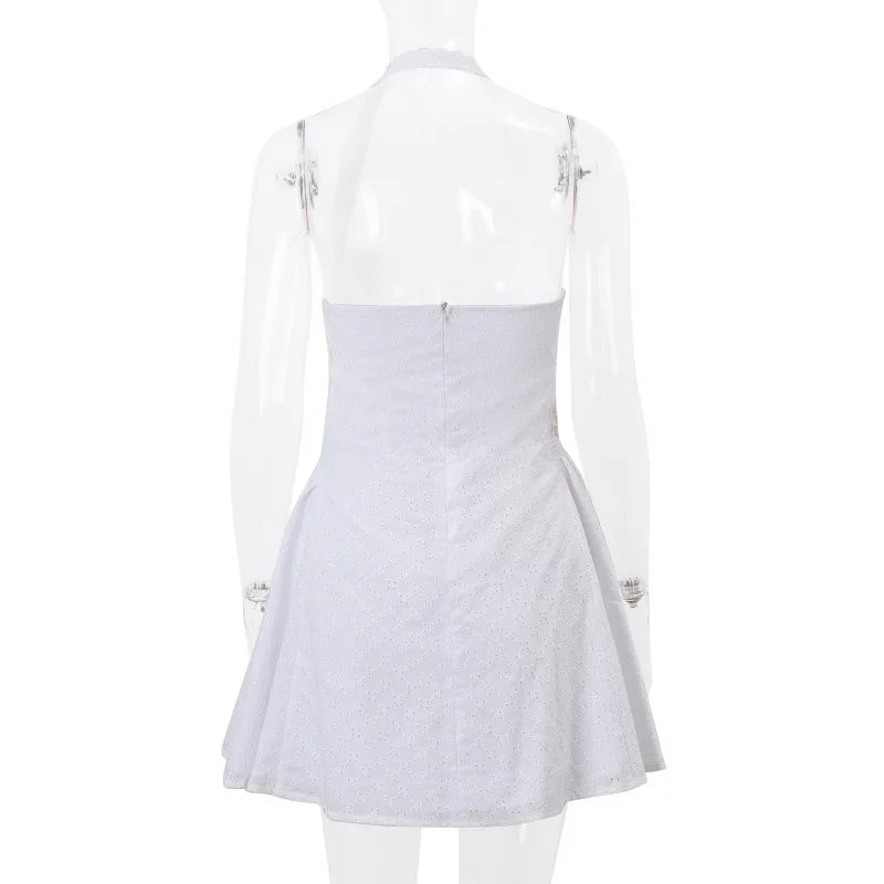 A-line Mini Dress with Pleats and Cross Back Detail - Iliana