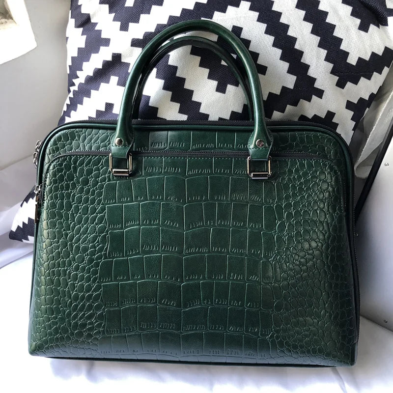 Leather bag with crocodile design