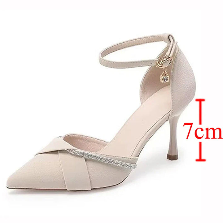 Faux Leather Pointed Heels with Rhinestone Decoration - Mila