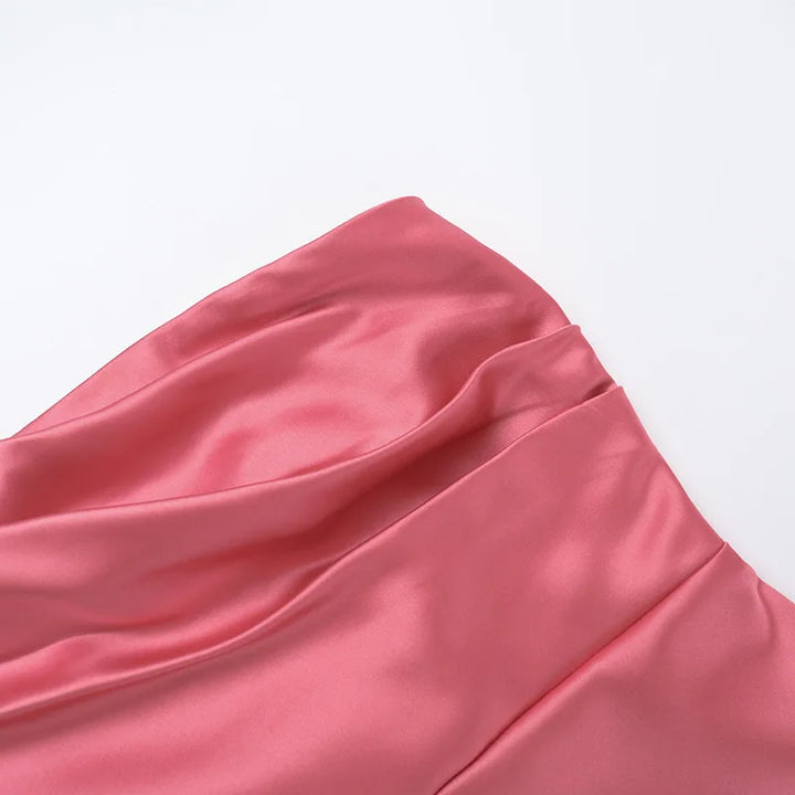 Maxi Strapless Satin Dress with Pleated Design - Rosa