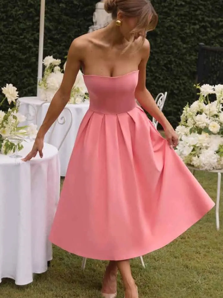 Strapless midi dress in A-line cut - Arya
