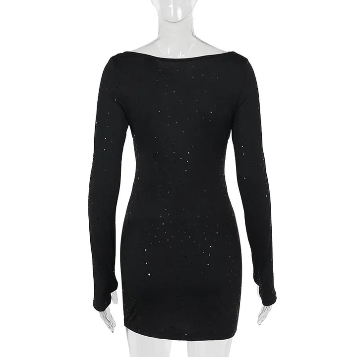 Ruching Mini Dress with Glitter Dot Decoration and Cutouts - Alexa