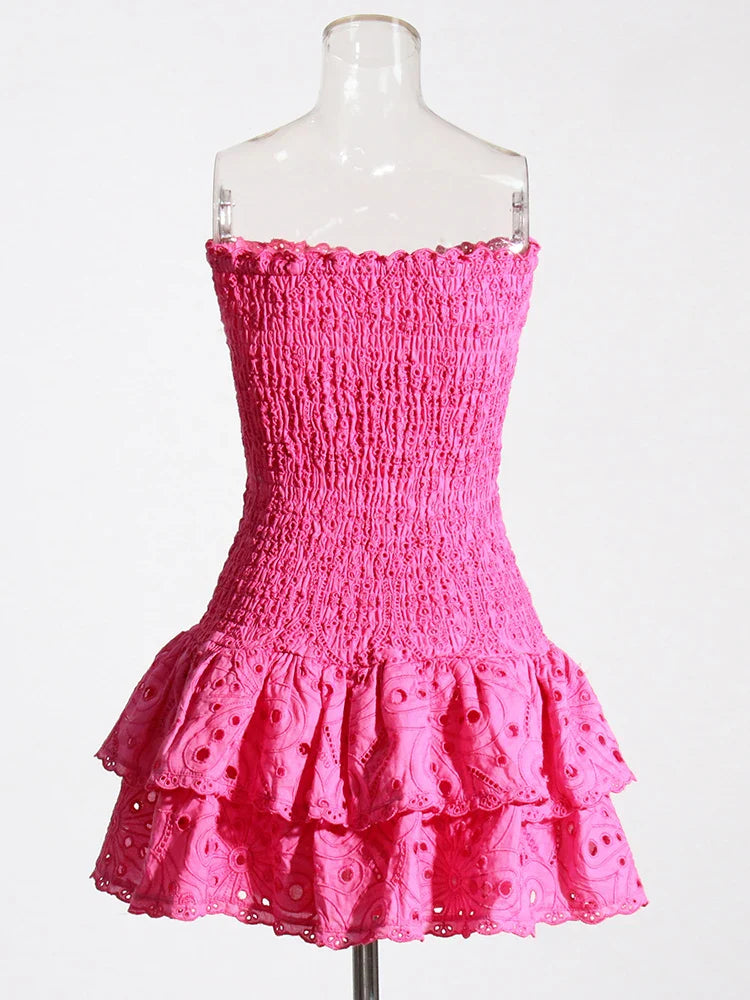 Strapless Mini Dress with Ruching and Ruffle - Diane