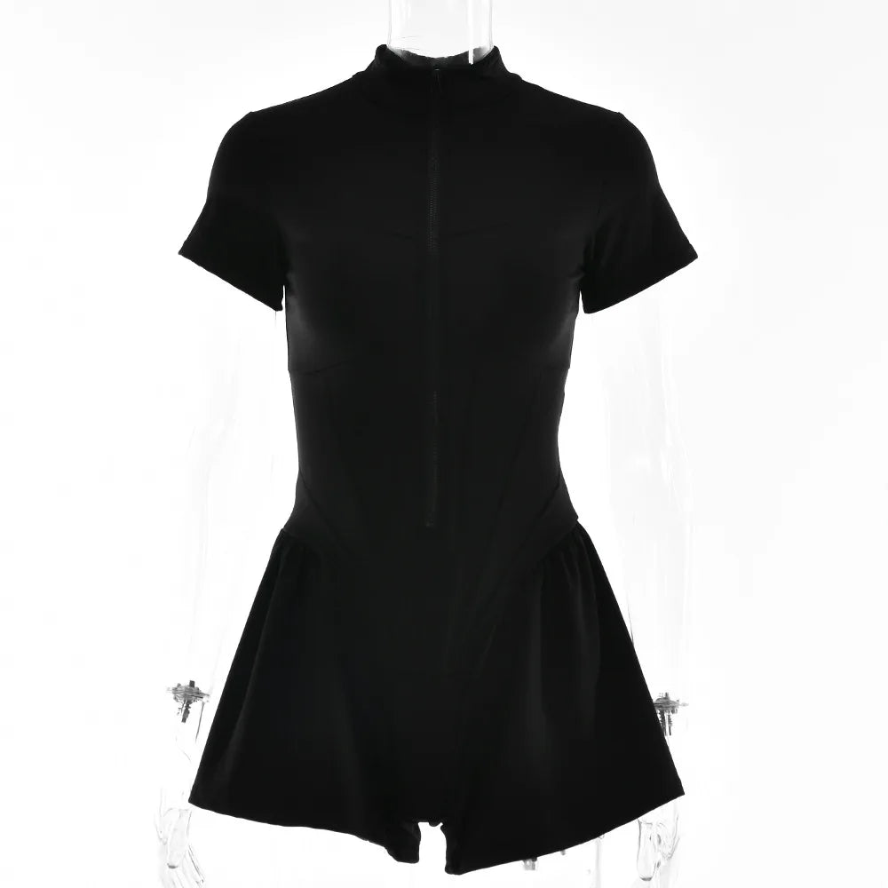 Short Sporty Jumpsuit with Corset Cut and Front Zipper Closure - Averie