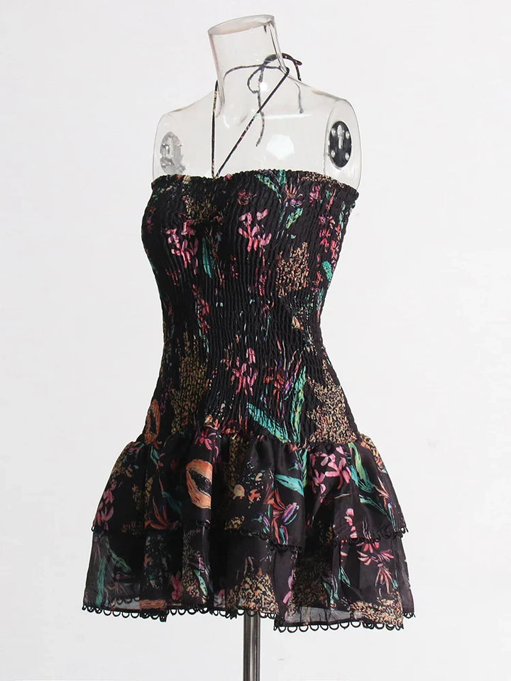 Strapless Mini Dress with Ruching and Ruffle - Diane