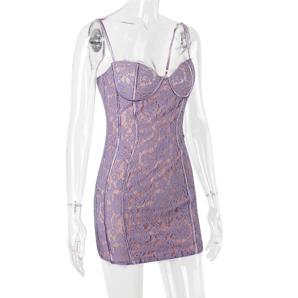 Lace mini dress with floral embroidery - Florencia
