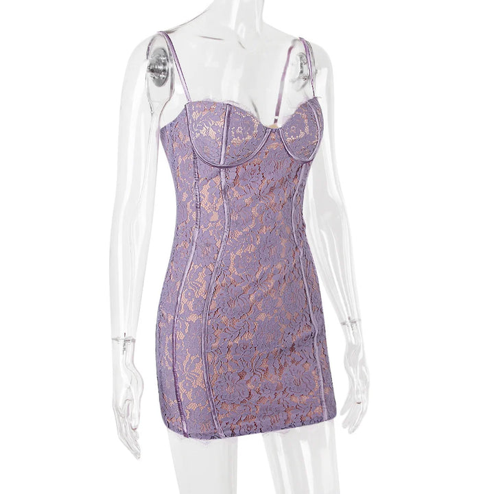 Lace mini dress with floral embroidery - Florencia