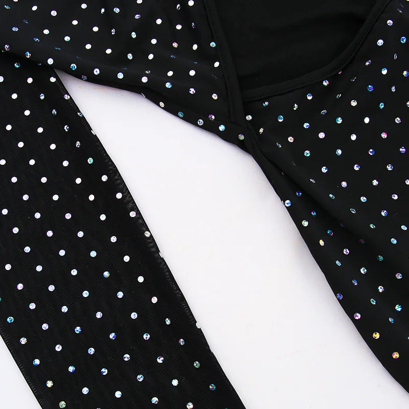 Maxi evening dress with sequins, decorated with a tie neckline - Michaela