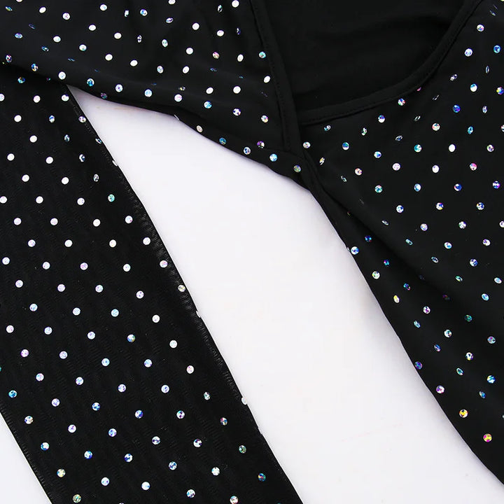 Maxi evening dress with sequins, decorated with a tie neckline - Michaela
