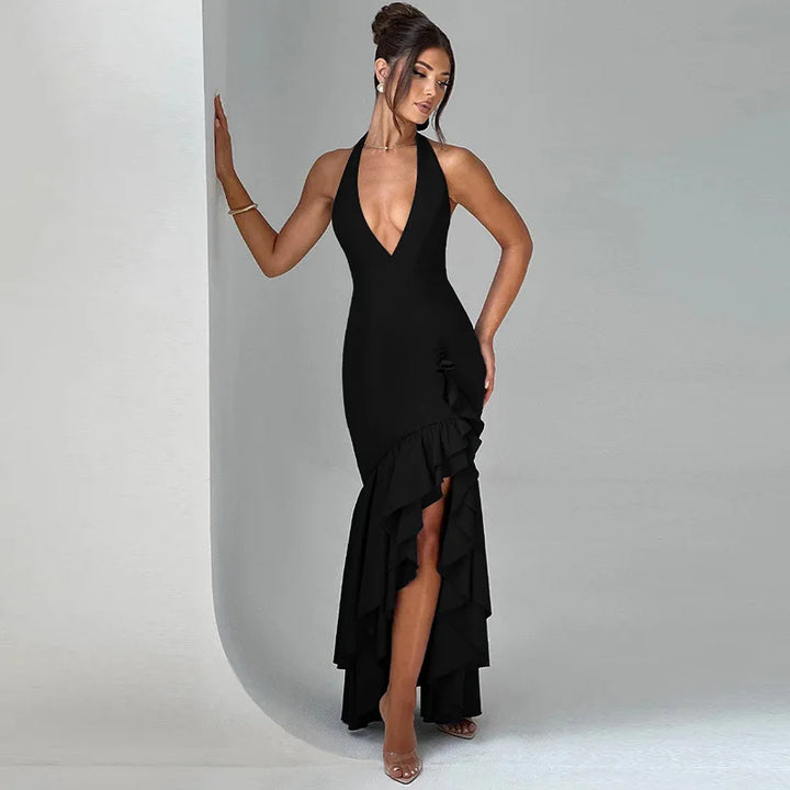 Maxi Dress with Ruffle and Open Back - Rosalina