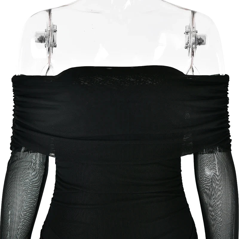Chiffon mini dress with off-shoulder tie design - CAMI