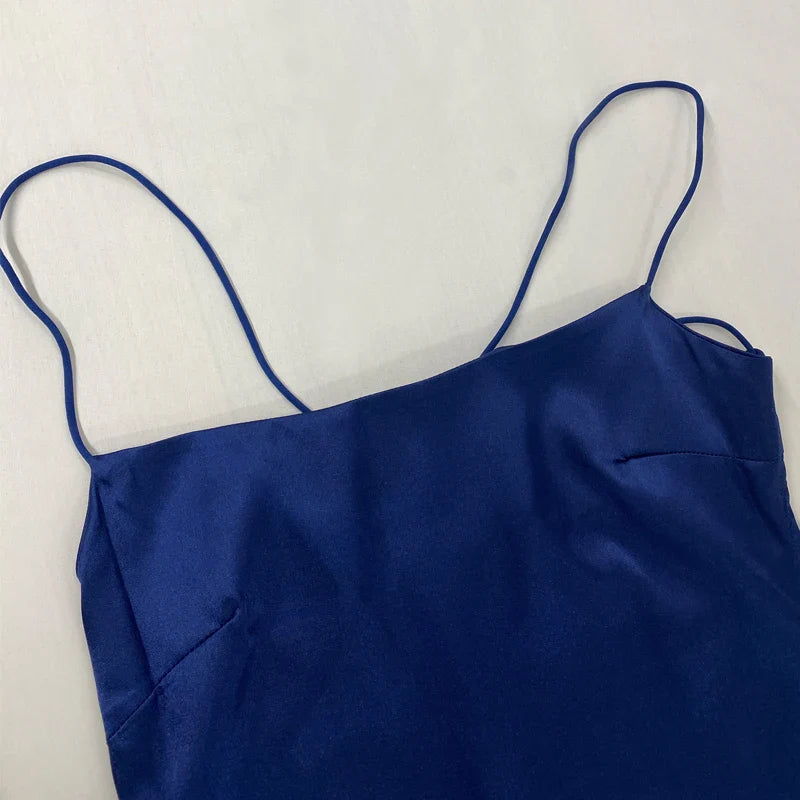 Satin Maxi Dress with Slit - Azul
